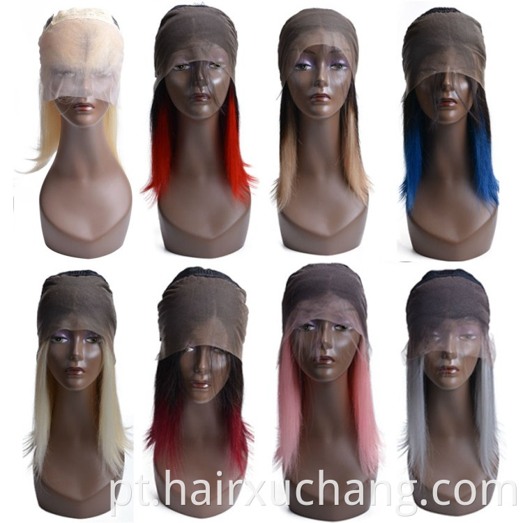 Ombre por atacado Hair brasileiro Swiss Lace peruca curta Bob peruca cor de cabelo 1b/27 azul vermelho 99j Lace Front Wig